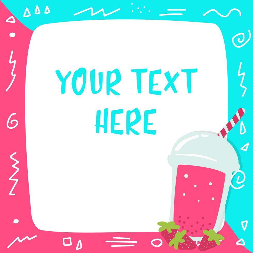 bebida de bolha fresca de copo de morango rosa com modelo de publicidade de texto vetor