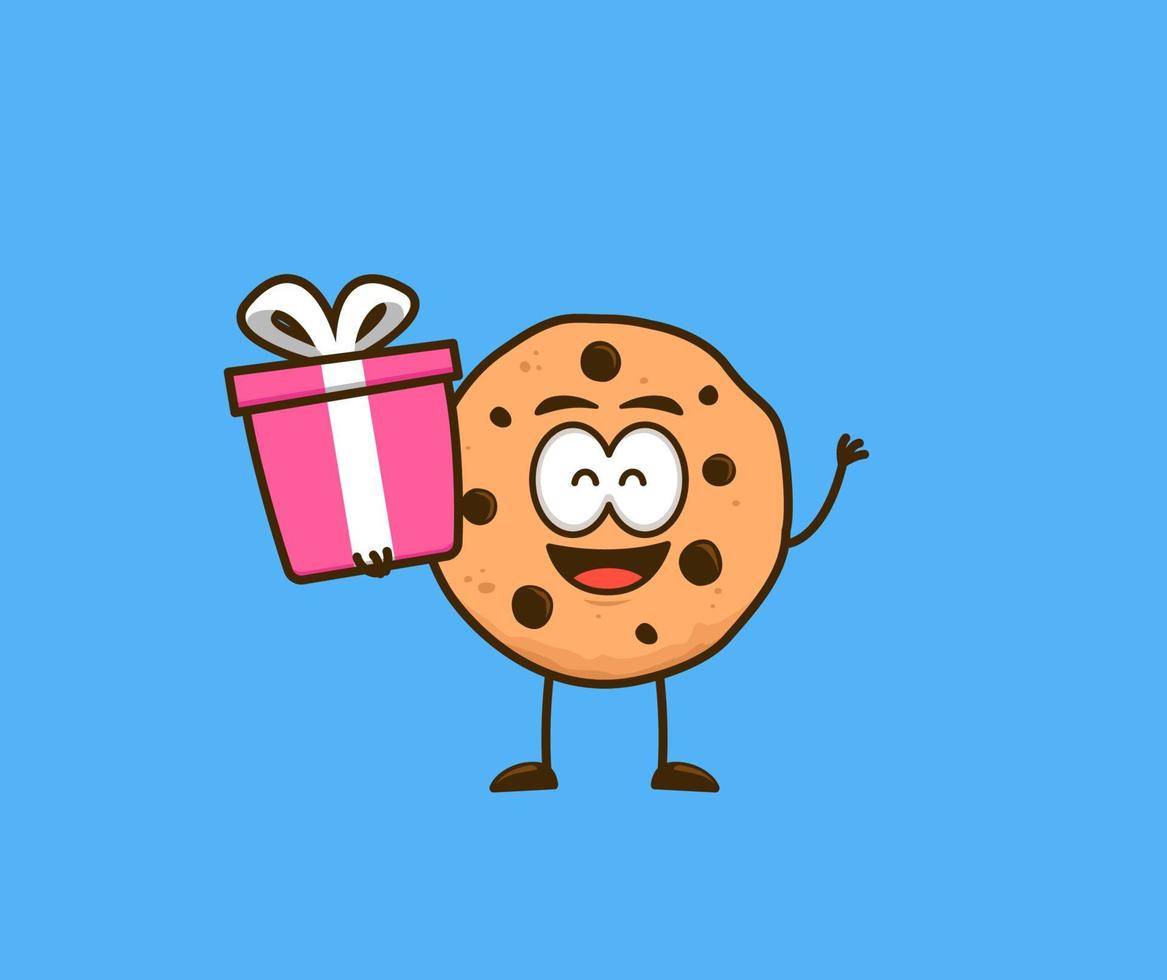 biscoitos fofos lanche mascote de personagem de desenho animado levar vetor de ilustração gráfica de presente de doação