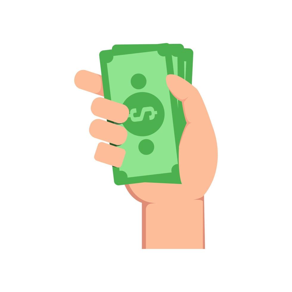 mão segurando a ilustração simples de dinheiro dólar verde vetor