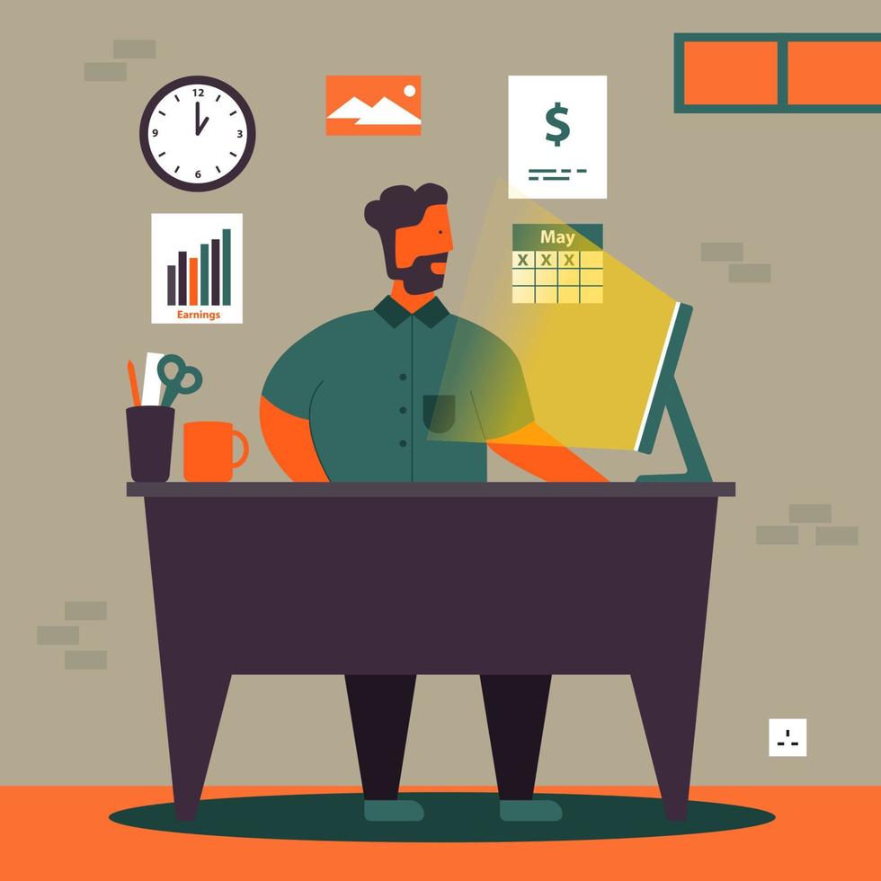 ilustração de espaço de trabalho freelance ou trabalhador remoto com esquema de cores exclusivo no estilo minimalismo vetor