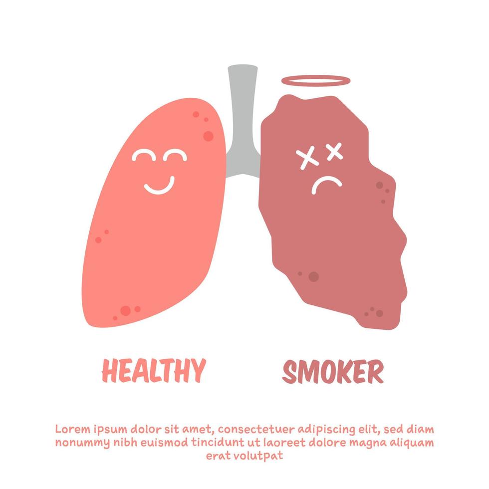 comparação de ilustração de desenhos animados de pulmão saudável e fumante vetor