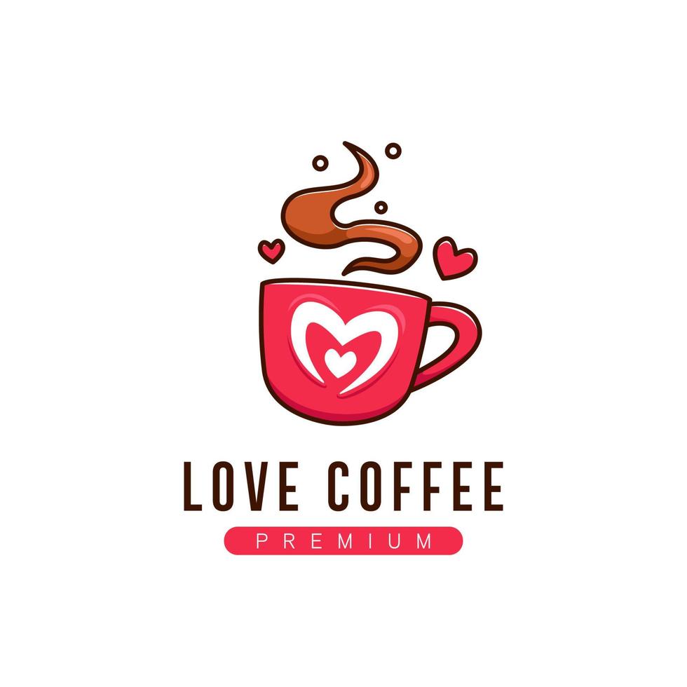 símbolo de ícone de logotipo de amor de café em desenho animado de estilo divertido fofo vetor