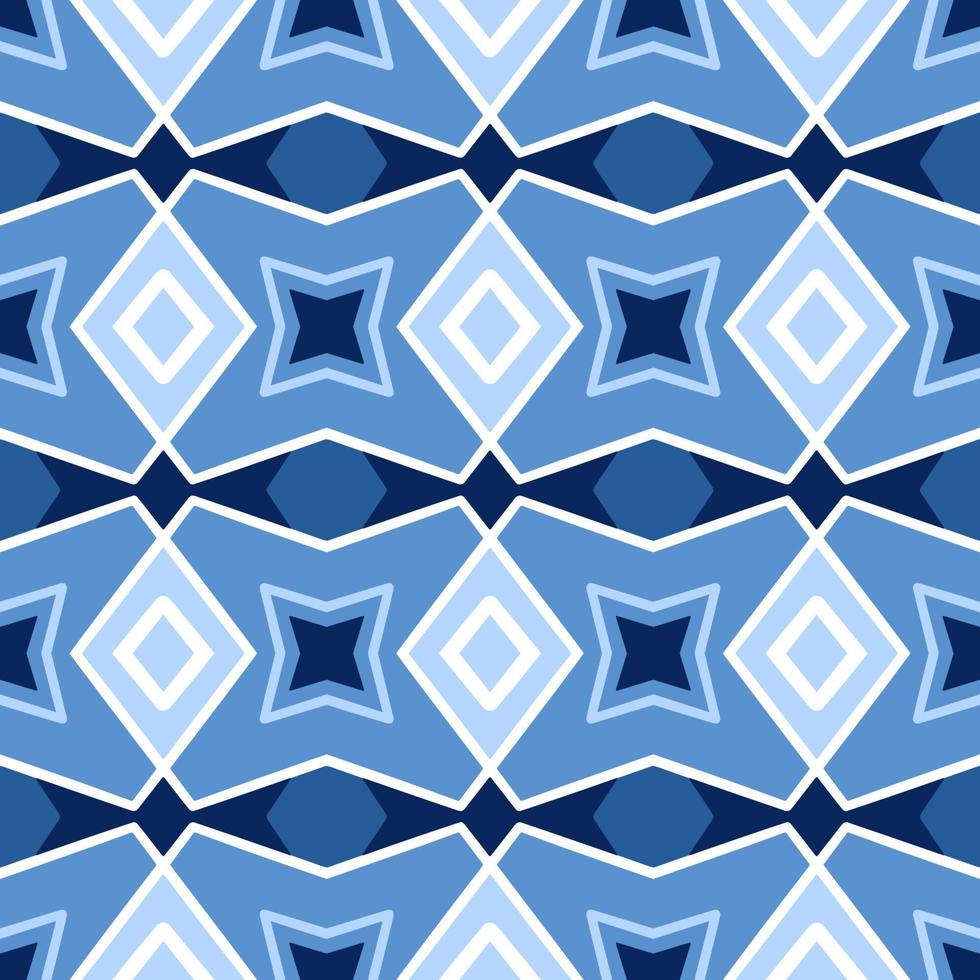 padrão geométrico sem costura azul com forma tribal. padrão projetado em ikat, asteca, marroquino, tailandês, estilo árabe de luxo. ideal para vestuário de tecido, cerâmica, papel de parede. ilustração vetorial. vetor