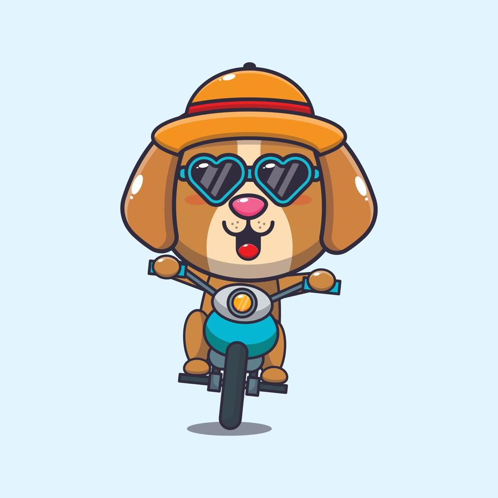 cachorro legal com óculos de sol andando de moto em dia de verão vetor