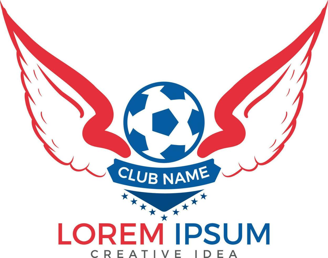 emblema do clube de futebol ou design do logotipo da equipe esportiva de futebol. ícone de bola de futebol alado. vetor