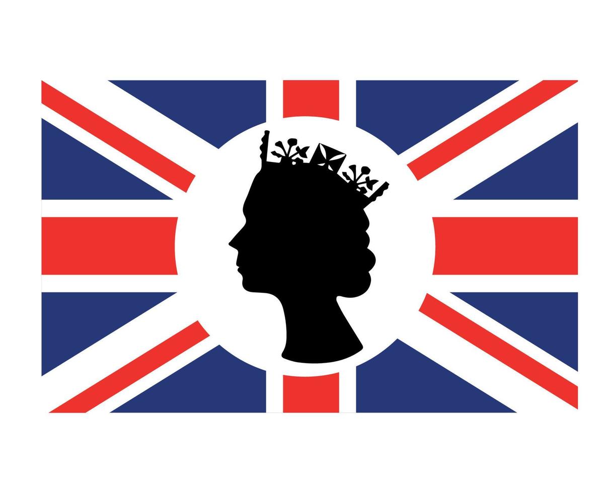 elizabeth rainha rosto preto e branco com britânico reino unido bandeira nacional europa emblema símbolo ícone ilustração vetorial elemento de design abstrato vetor