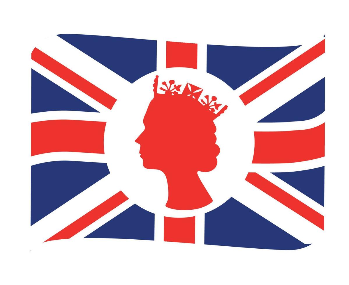 elizabeth rainha rosto branco e vermelho com a bandeira britânica do reino unido nacional europa emblema fita ícone ilustração vetorial elemento de design abstrato vetor