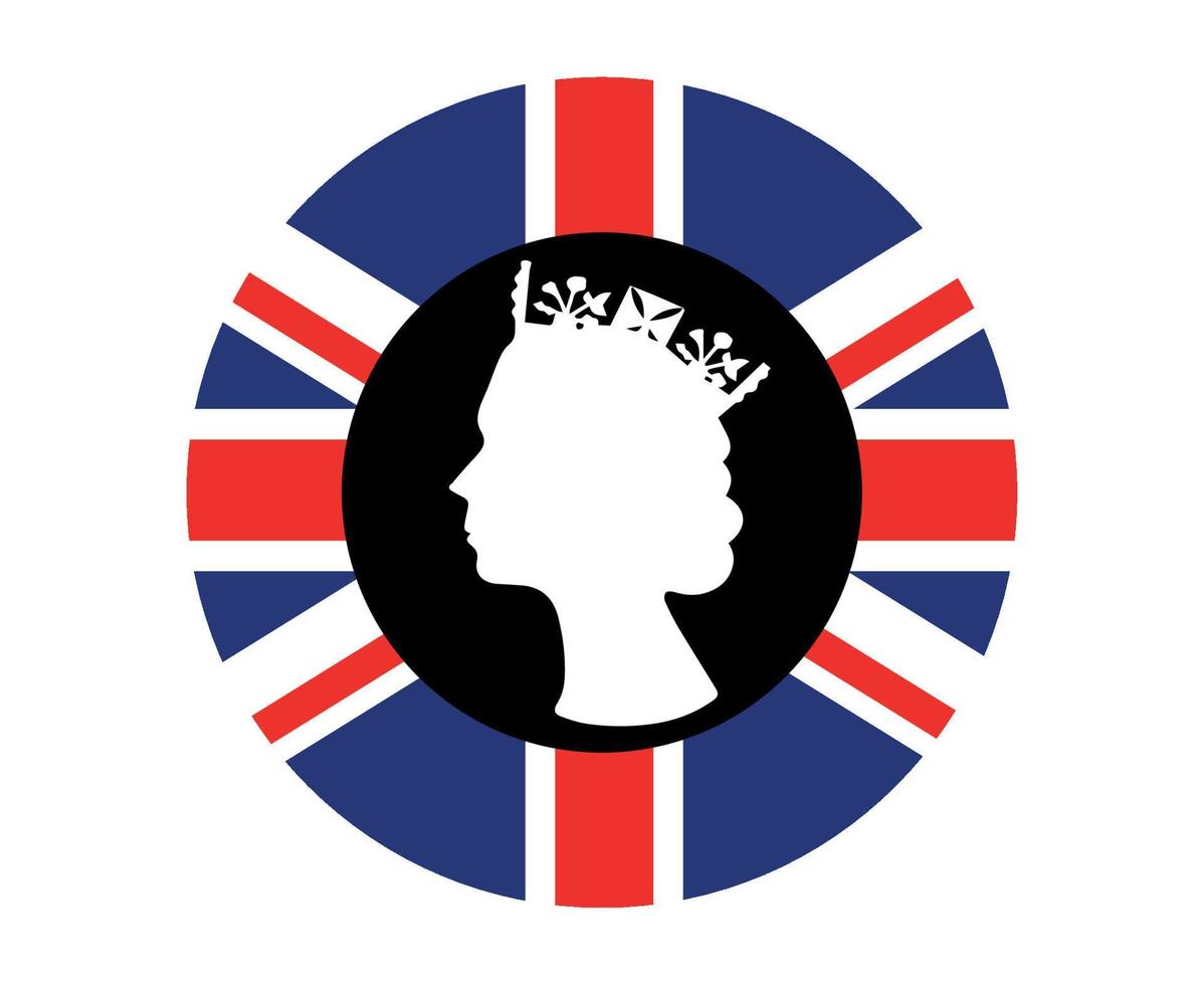 elizabeth rainha rosto preto e branco com bandeira britânica do reino unido nacional europa emblema ícone ilustração vetorial elemento de design abstrato vetor