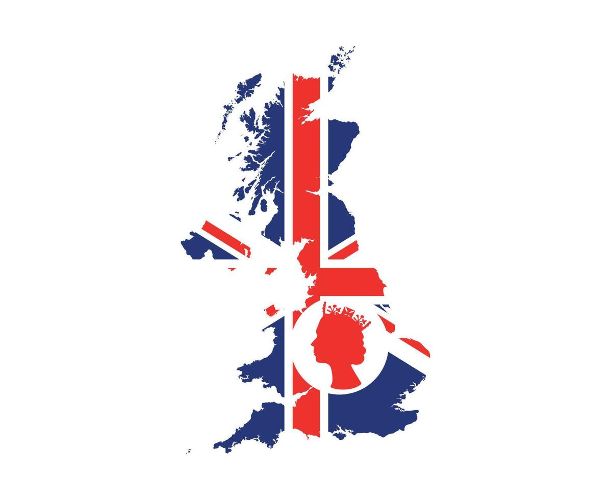 elizabeth rainha rosto branco e vermelho com a bandeira britânica do reino unido nacional europa emblema mapa ícone ilustração vetorial elemento de design abstrato vetor
