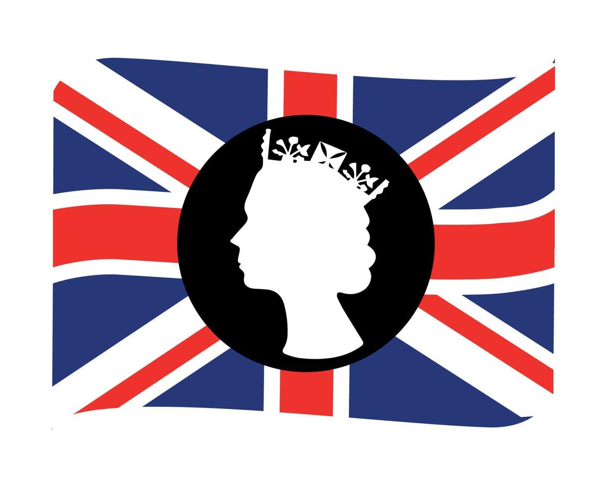 elizabeth rainha rosto preto e branco com bandeira britânica do reino unido nacional europa emblema fita ícone ilustração vetorial elemento de design abstrato vetor