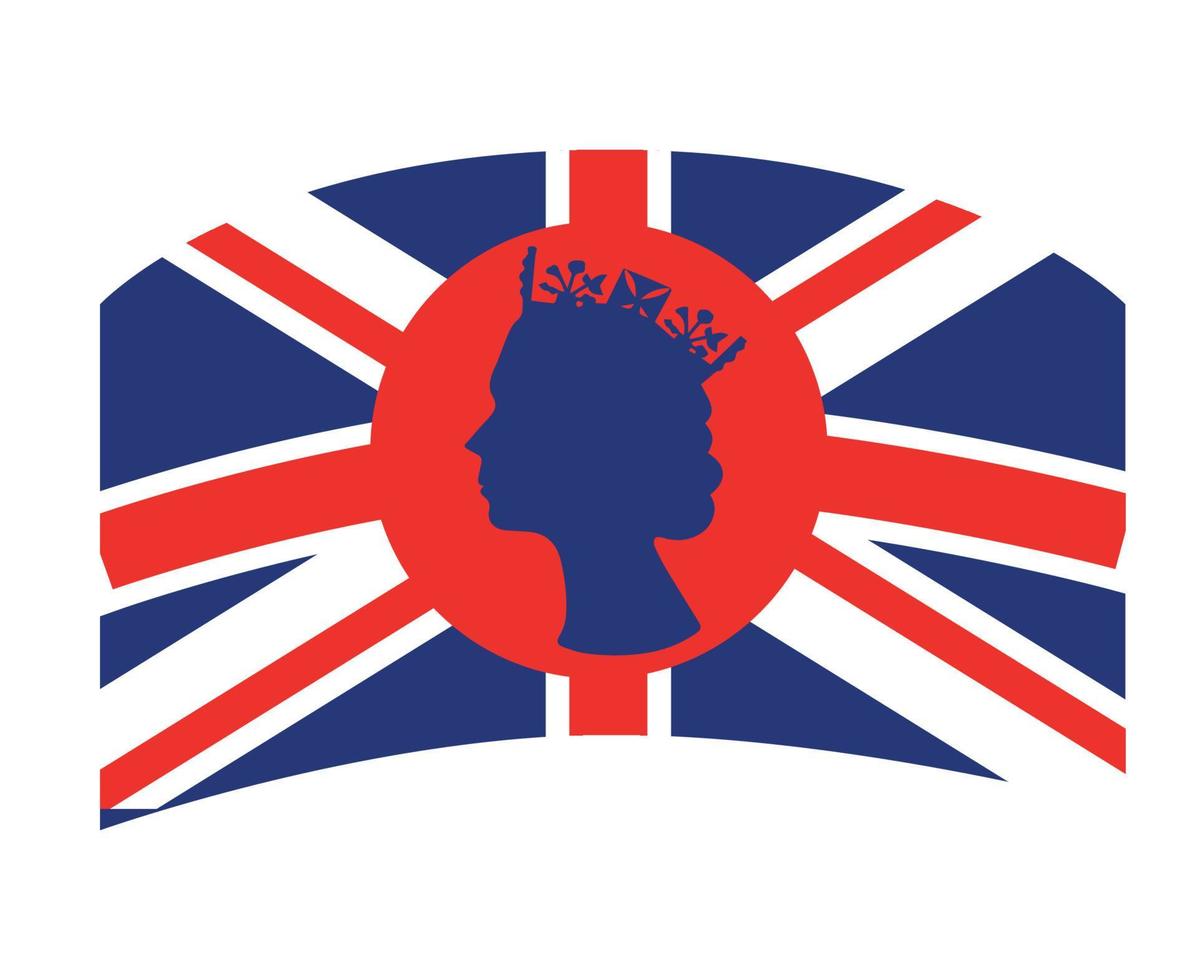 elizabeth rainha rosto azul com bandeira britânica do reino unido nacional europa emblema ilustração vetorial elemento de design abstrato vetor