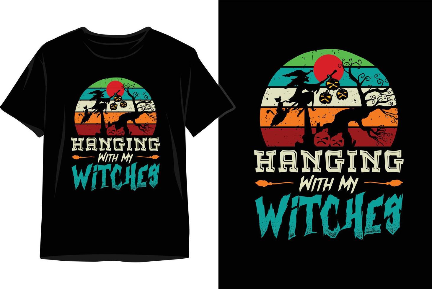 pendurado com minhas bruxas vetor de design de camiseta de halloween