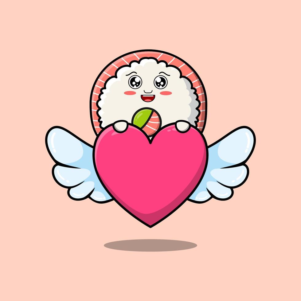 personagem de sushi bonito dos desenhos animados, escondendo o coração vetor