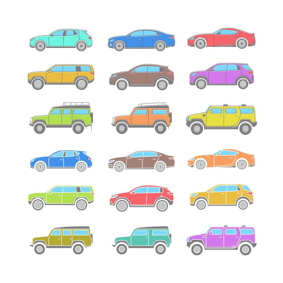 coleção de carros coloridos lisos vetor