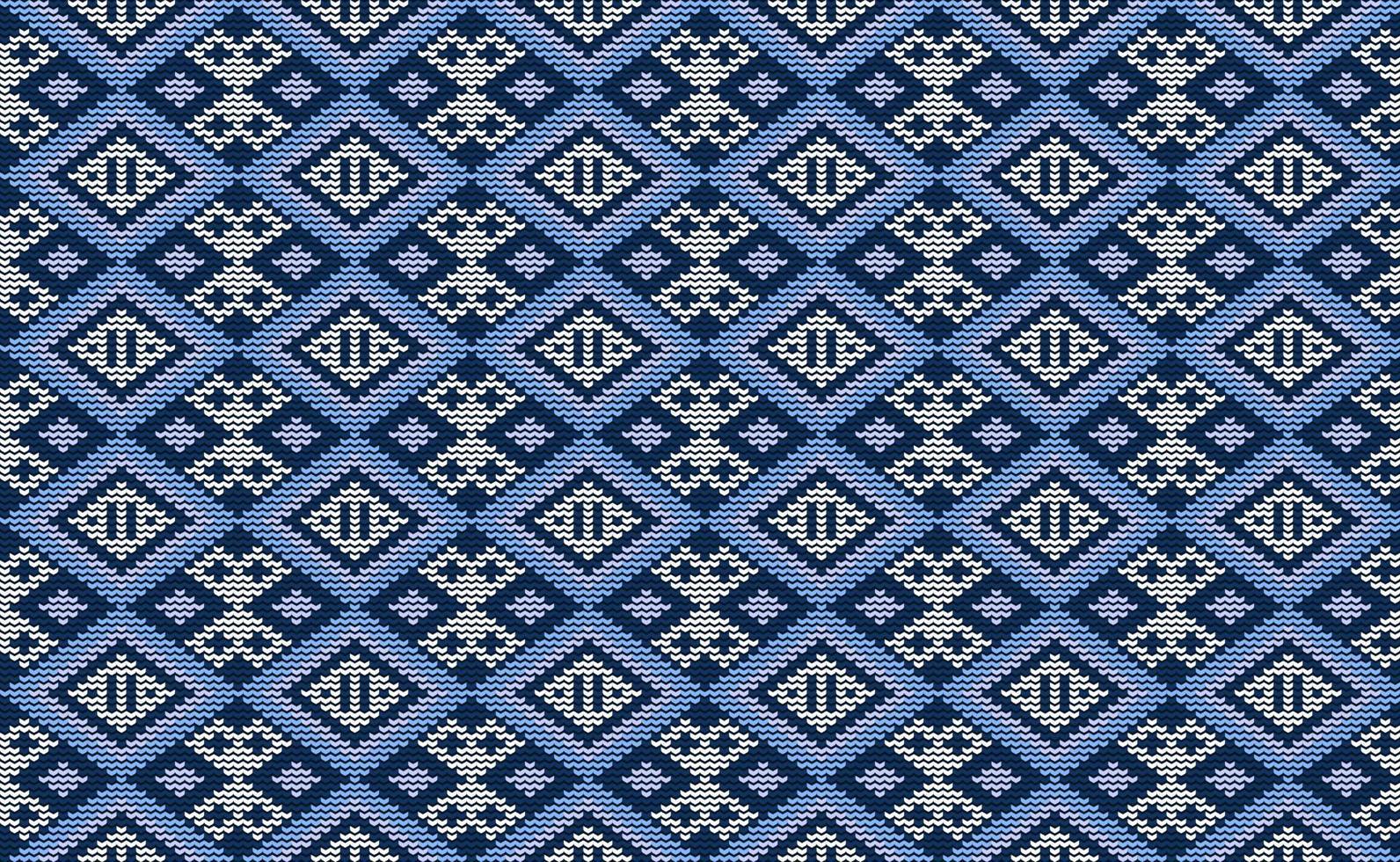 vetor de padrão de malha branco e azul, fundo de modelo de bordado, crochê têxtil para impressão digital