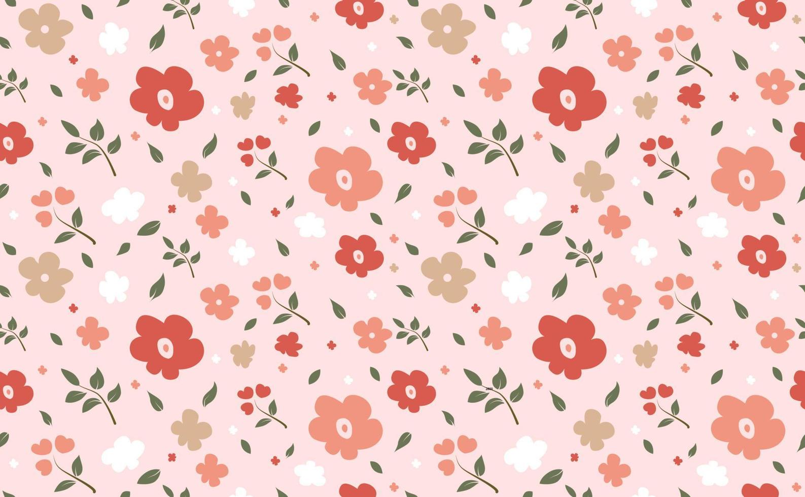 belas flores padrão design de fundo rosa, vetor floral e folha sem costura abstrato