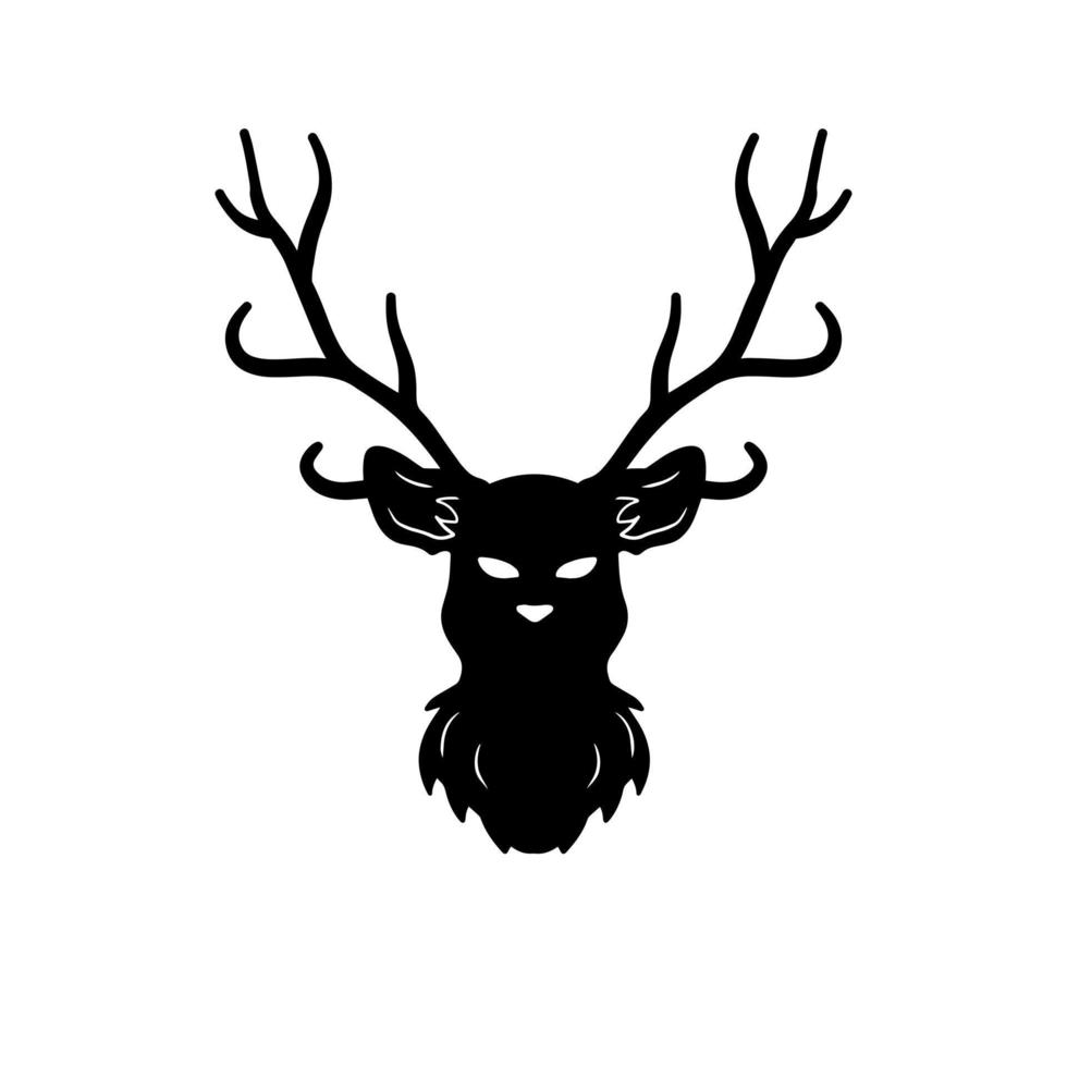 cabeça de veado. silhueta negra de veado. animal da floresta com chifres. logotipo hipster vetor