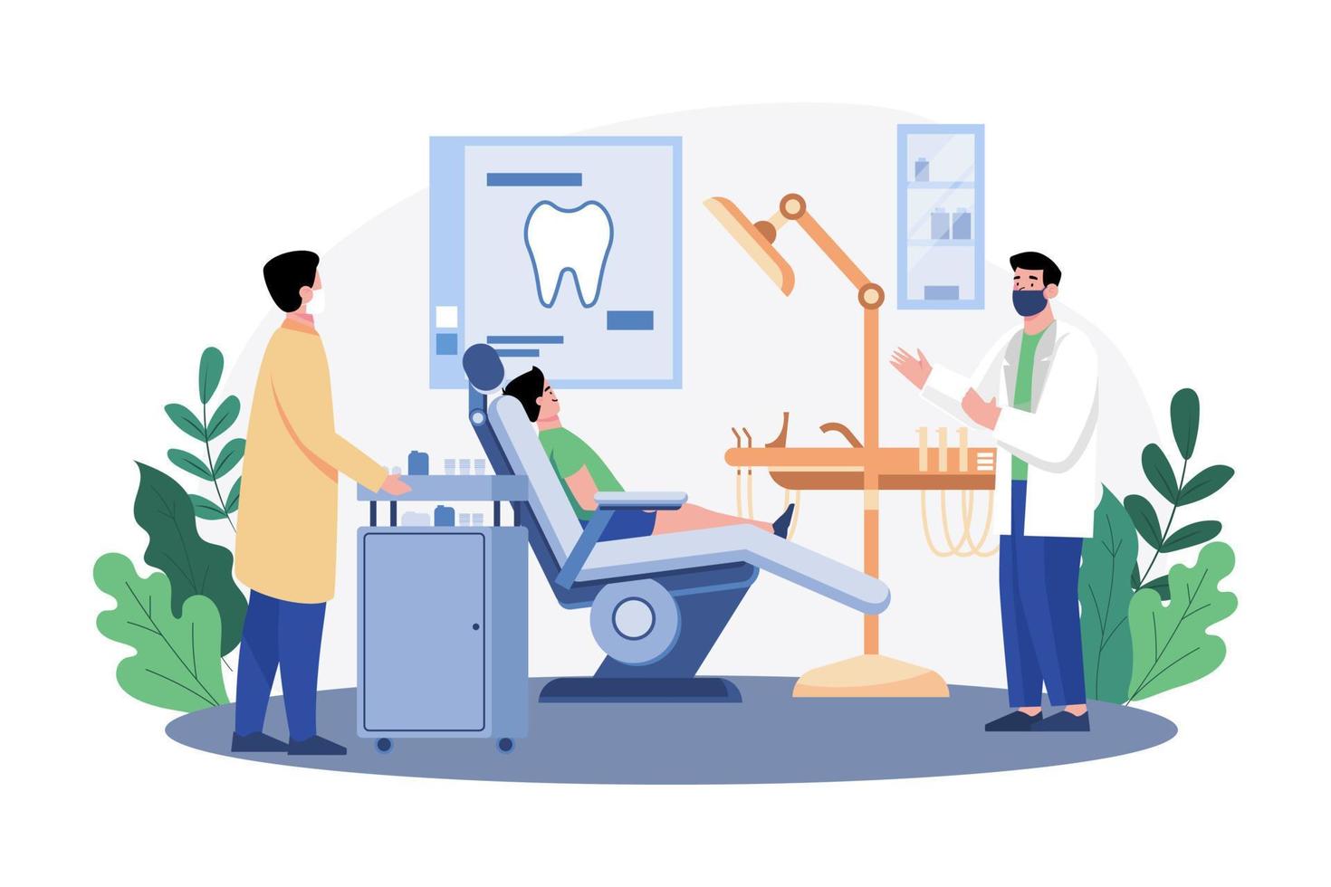 dentistas tratando os dentes dos pacientes na clínica vetor