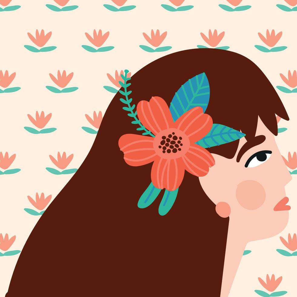 mulher com uma flor na cabeça vetor