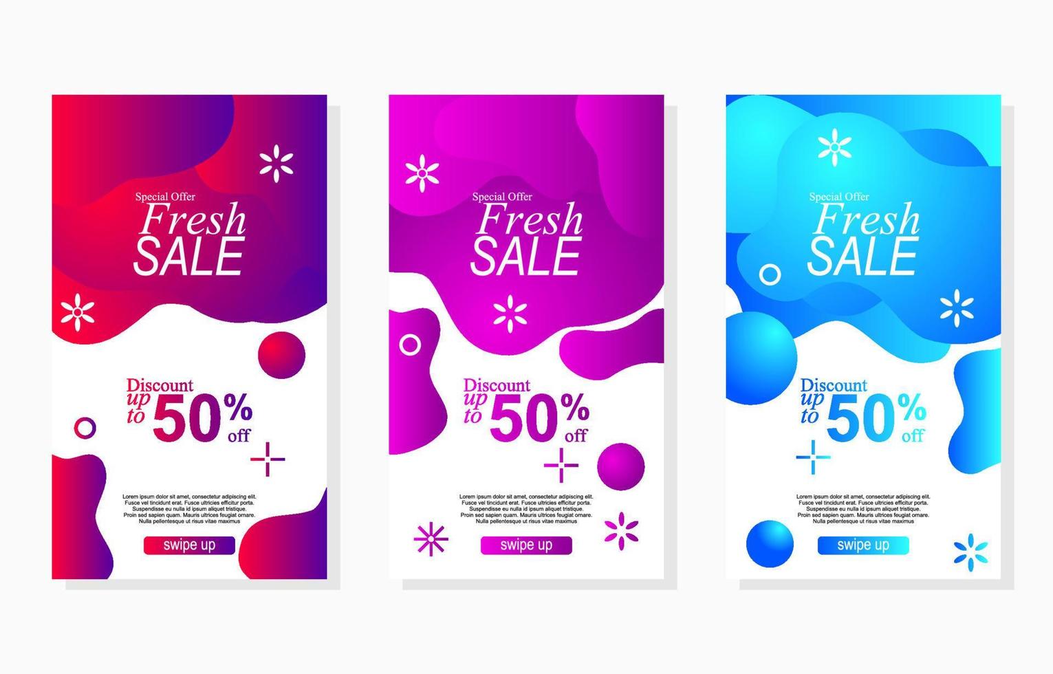 conjunto de banners de venda coloridos anúncio de mídia social e design de promoção com forma líquida abstrata vetor