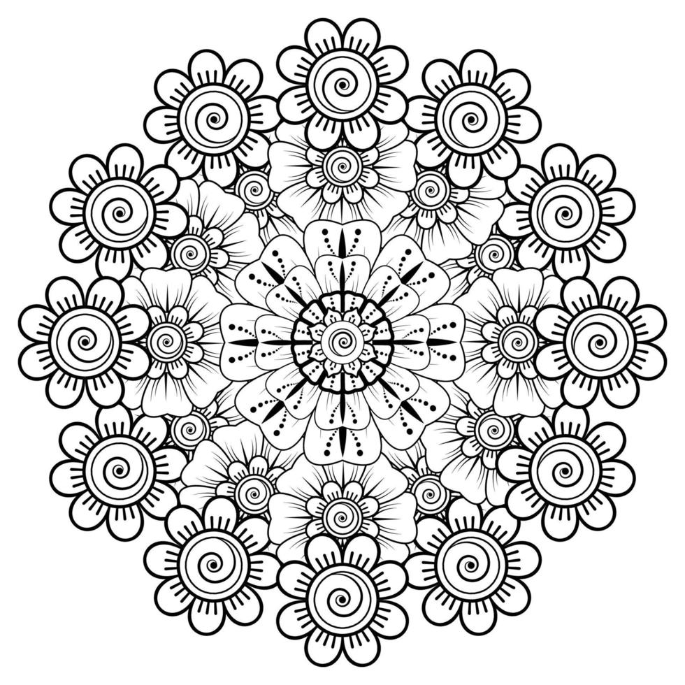 padrão circular em forma de mandala para henna, mehndi, tatuagem, decoração. ornamento decorativo em estilo oriental étnico. página do livro para colorir. vetor