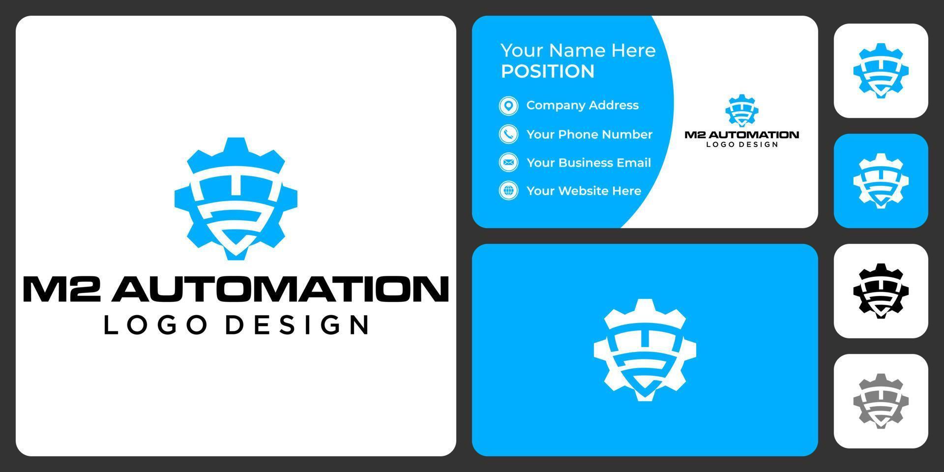 design de logotipo de automação de monograma letra m2 com modelo de cartão de visita. vetor