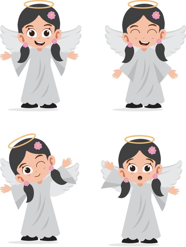 conjunto de vetores de personagens de anjo menina bonitinha