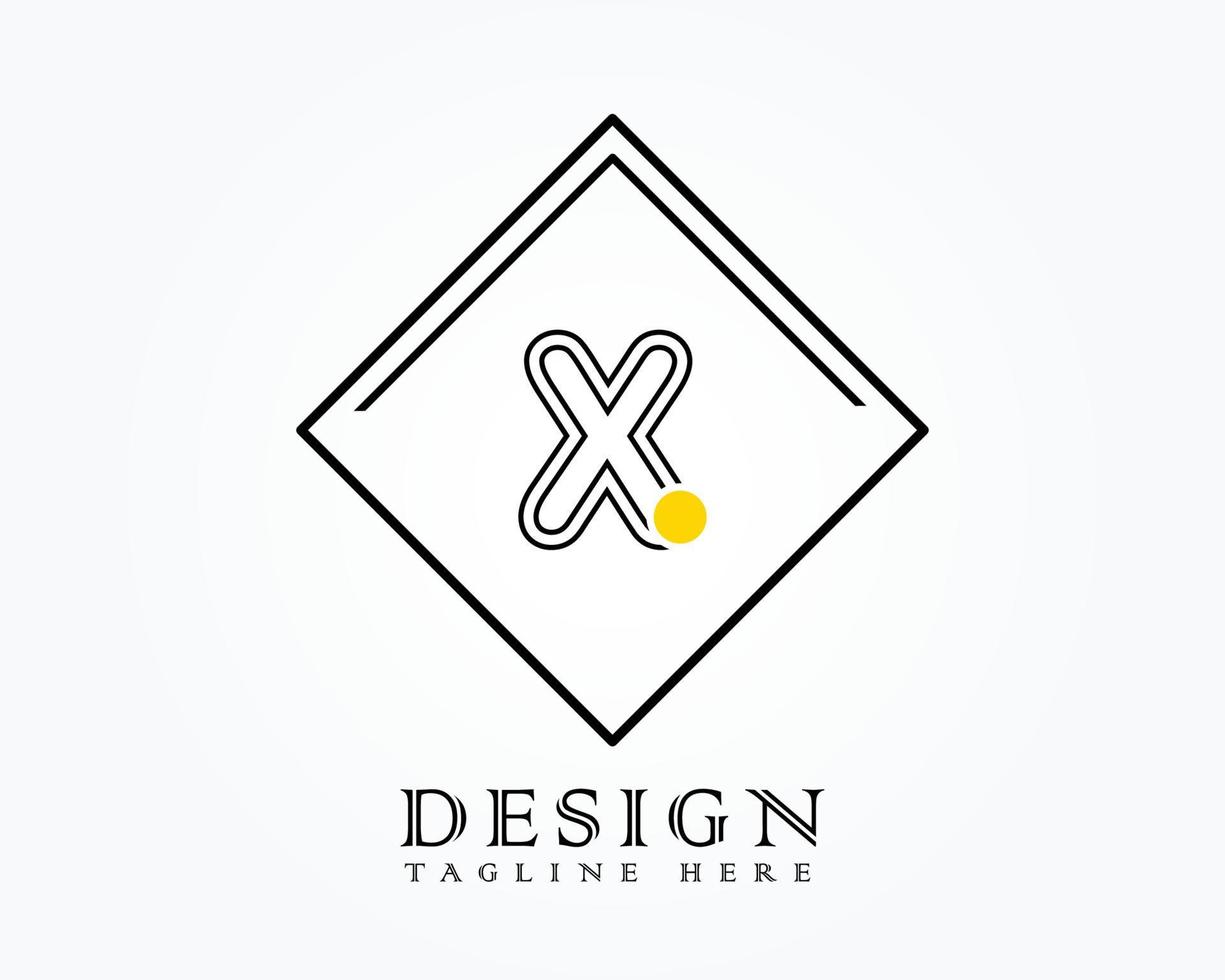 modelo de design de logotipo com a letra x do alfabeto em uma caixa com marcas arredondadas amarelas vetor
