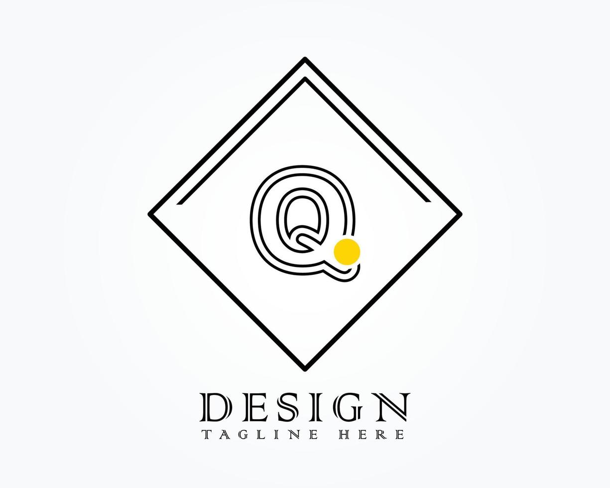 modelo de design de logotipo com a letra q do alfabeto em uma caixa com marcas arredondadas amarelas vetor