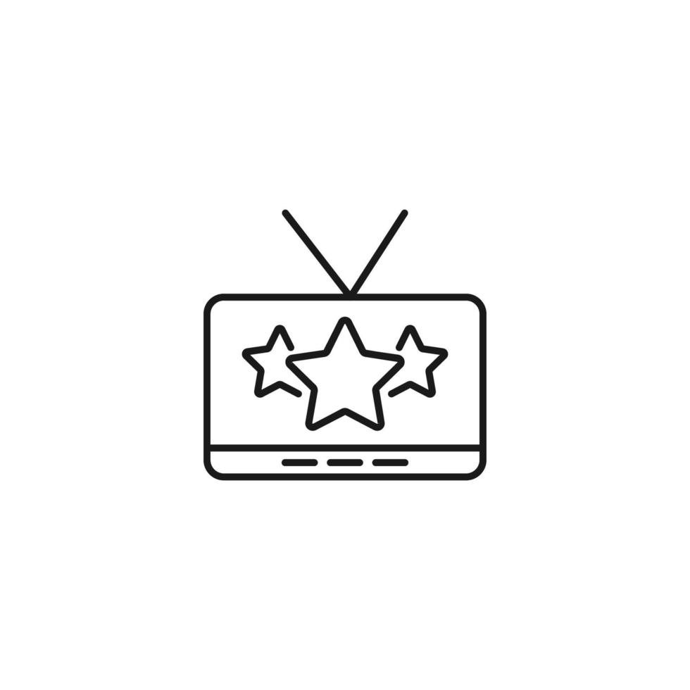 televisão, aparelho de tv, conceito de programa de tv. sinal de vetor desenhado em estilo simples. adequado para sites, artigos, livros, aplicativos. traço editável. ícone de linha de estrelas na tela da tv