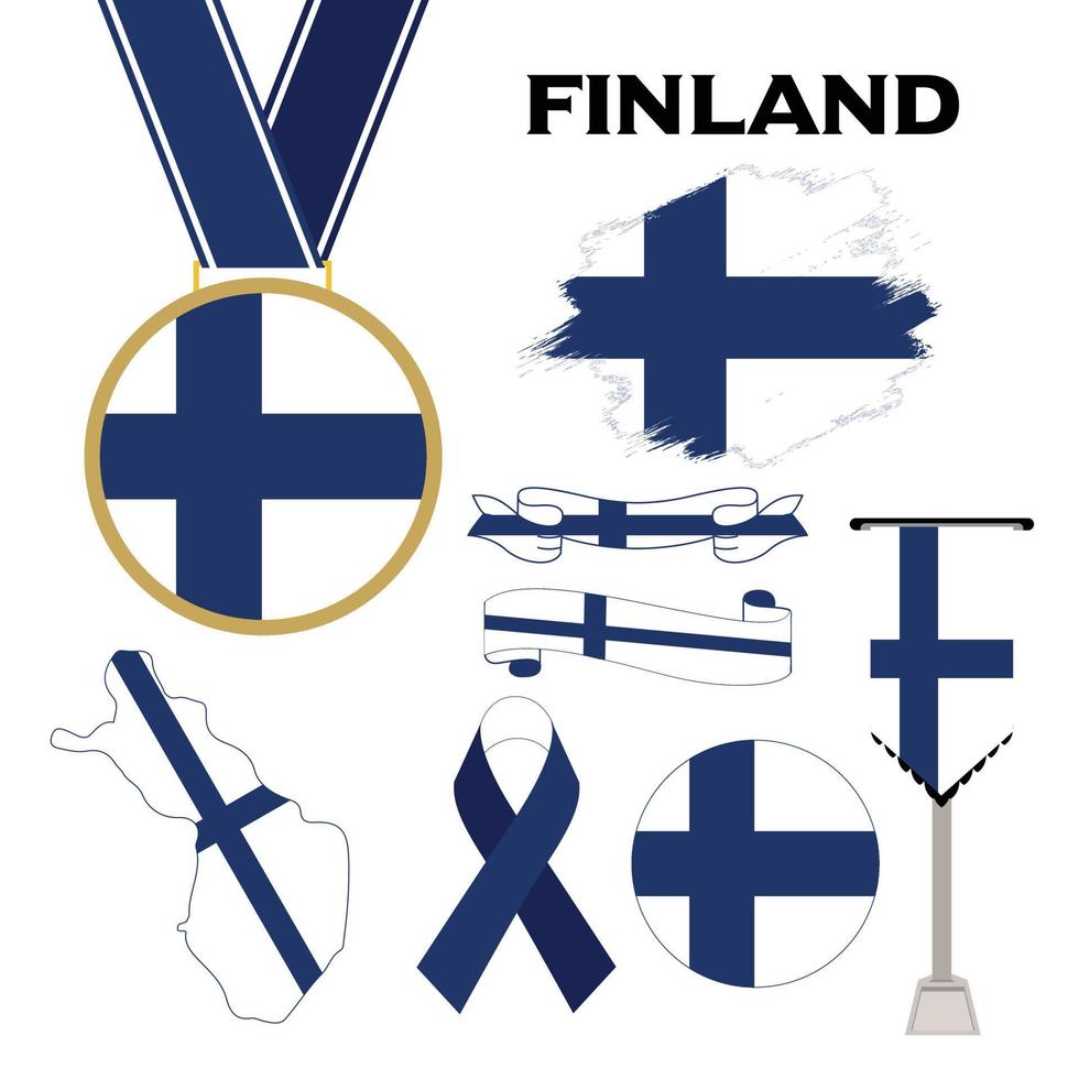 coleção de elementos com o modelo de design da bandeira da finlândia vetor