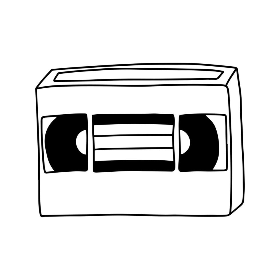 doodle videocassete mão desenhada ilustração vetorial. clipart de videocassete de vetor de estilo dos anos 90