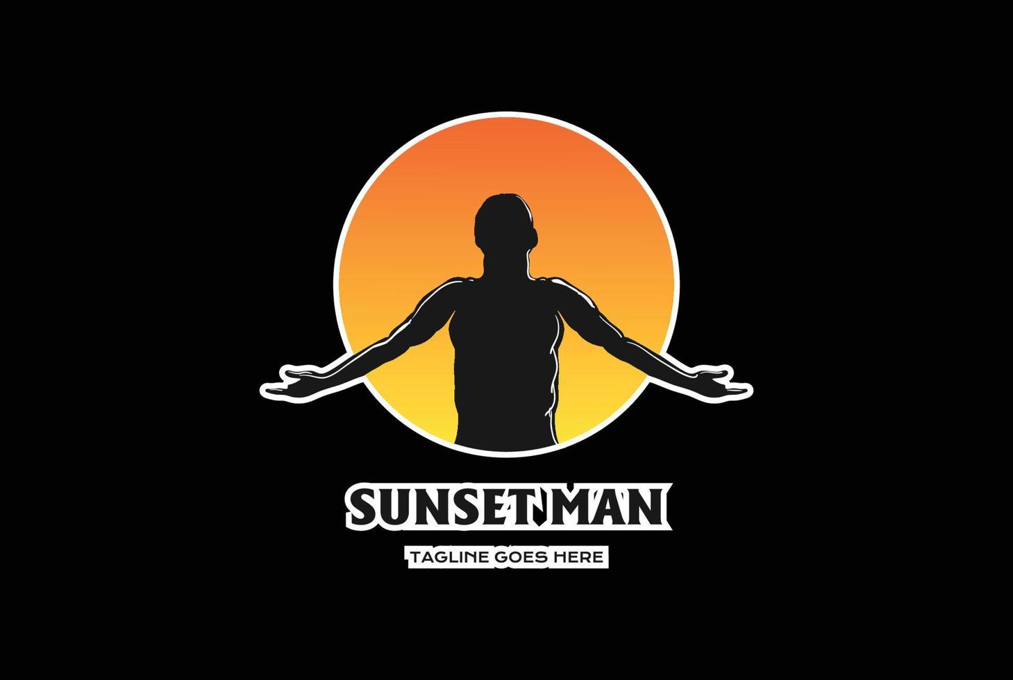 pôr do sol nascer do sol com homem masculino de liberdade para design de logotipo de maratona de esporte de academia vetor