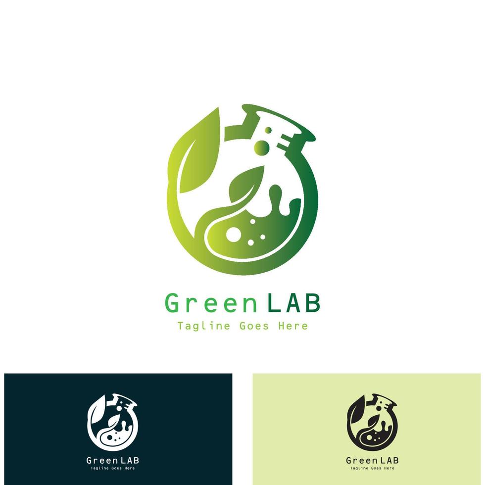 laboratório criativo de conceito de design de logotipo de laboratório verde com vetor de folha