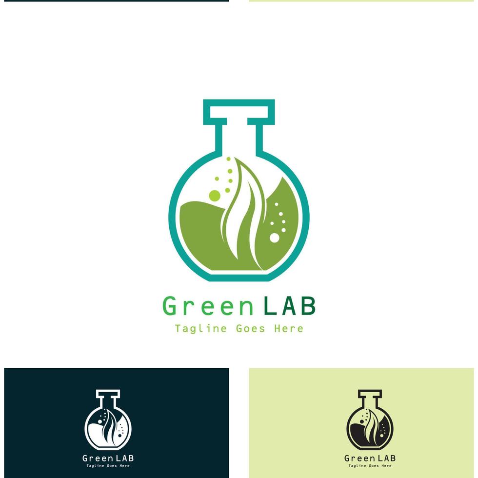 laboratório criativo de conceito de design de logotipo de laboratório verde com vetor de folha
