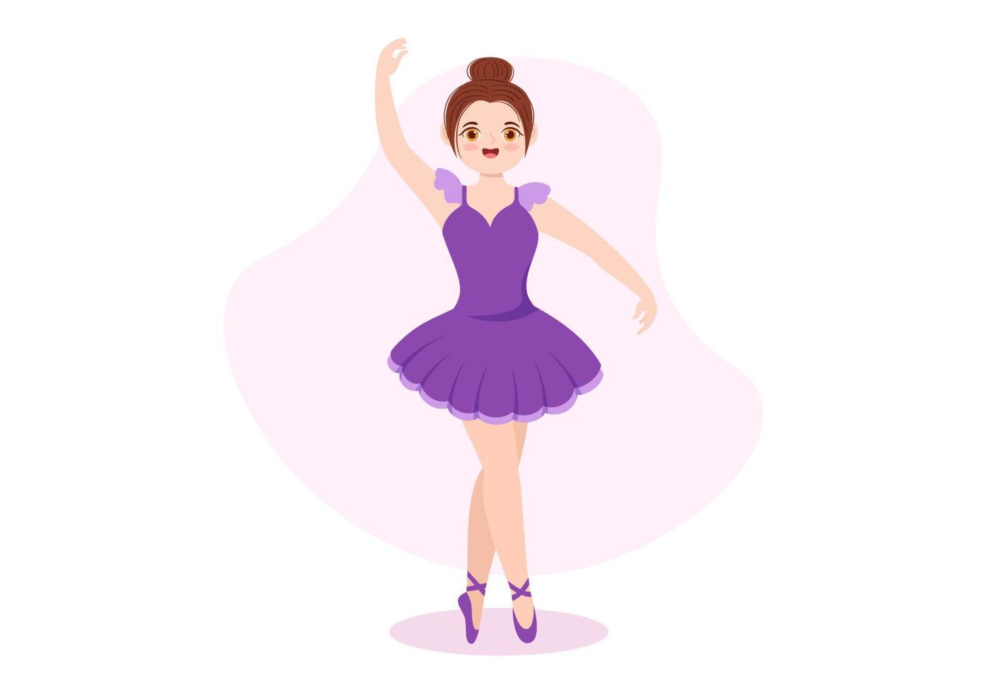 modelo de balé mão desenhada desenho animado ilustração plana feminina linda bailarina dançando vestindo trajes de tutu na cenografia vetor