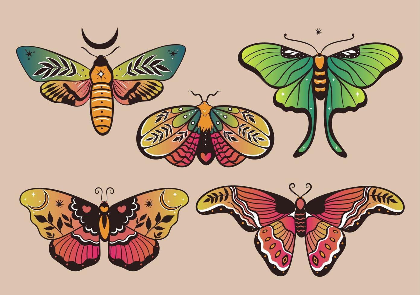 coleção de borboletas coloridas de fantasia para design. gráficos vetoriais. vetor