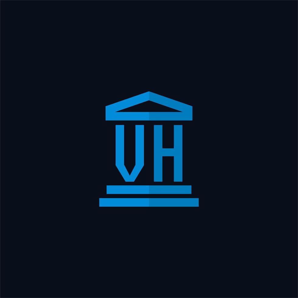 monograma de logotipo inicial vh com vetor de design de ícone de construção de tribunal simples