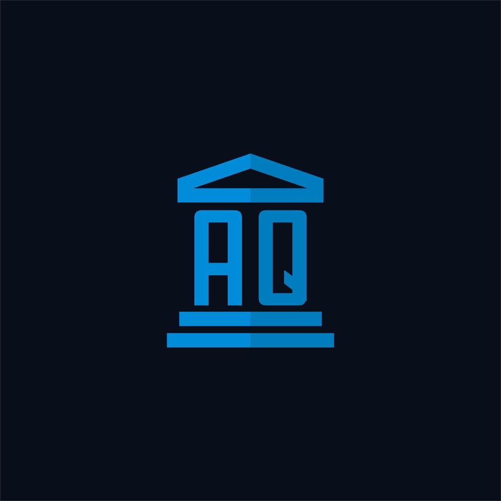 monograma de logotipo inicial aq com vetor de design de ícone de construção de tribunal simples