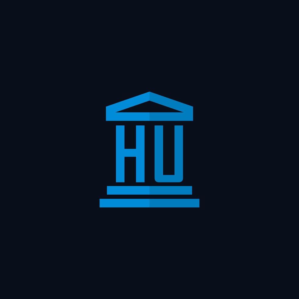 hu monograma de logotipo inicial com vetor de design de ícone de construção de tribunal simples