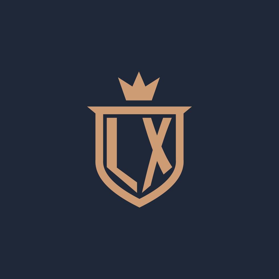 lx logotipo inicial do monograma com estilo de escudo e coroa vetor