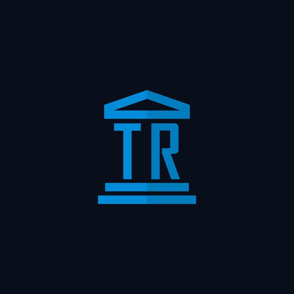 tr monograma de logotipo inicial com vetor de design de ícone de construção de tribunal simples