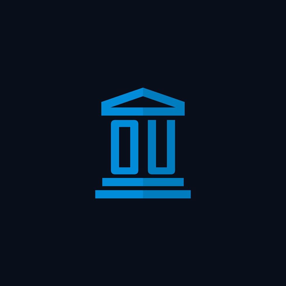 ou monograma de logotipo inicial com vetor de design de ícone de construção de tribunal simples