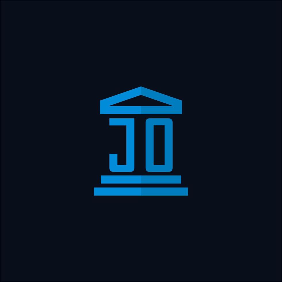 jo monograma de logotipo inicial com vetor de design de ícone de construção de tribunal simples