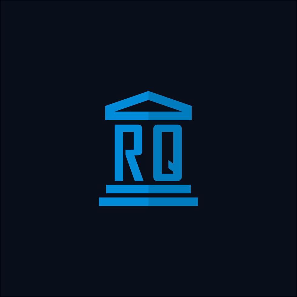 rq monograma de logotipo inicial com vetor de design de ícone de construção de tribunal simples