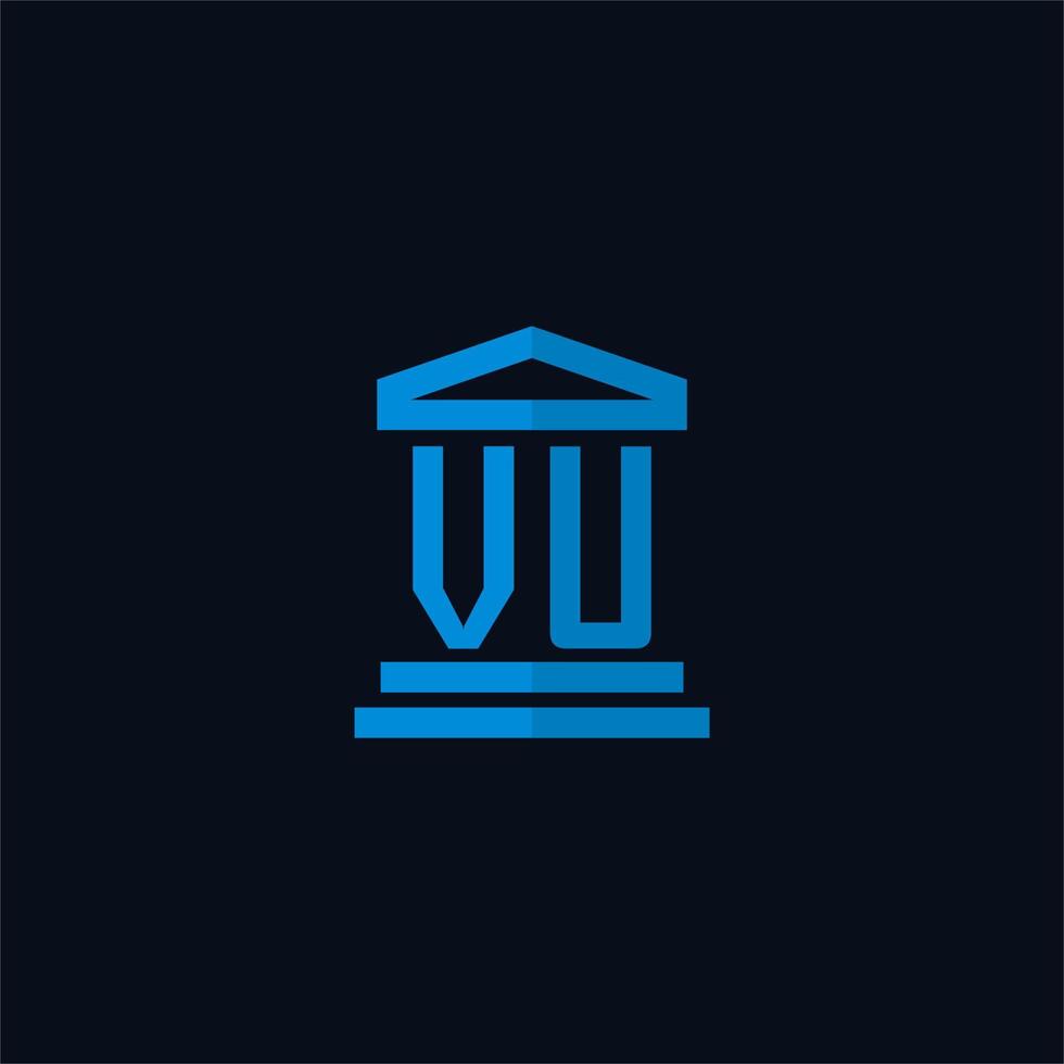 vu monograma de logotipo inicial com vetor de design de ícone de construção de tribunal simples