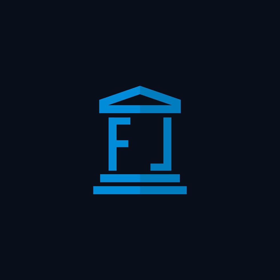 fl monograma de logotipo inicial com vetor de design de ícone de construção de tribunal simples