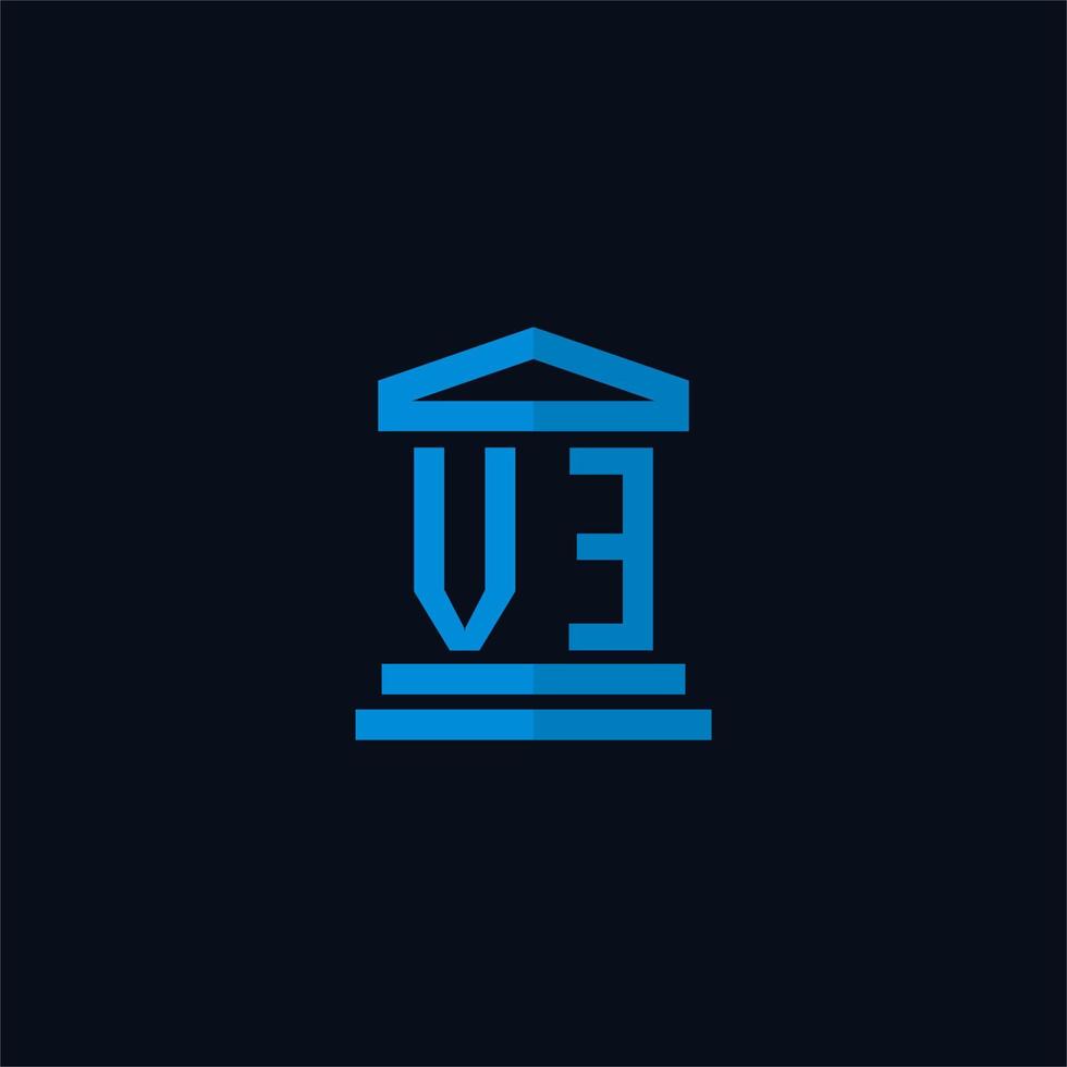 ve monograma de logotipo inicial com vetor de design de ícone de construção de tribunal simples