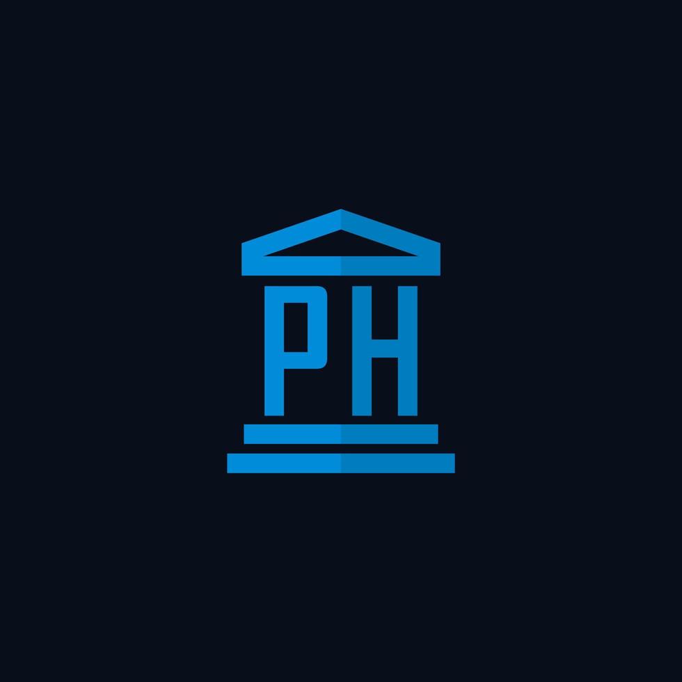 monograma de logotipo inicial de ph com vetor de design de ícone de construção de tribunal simples