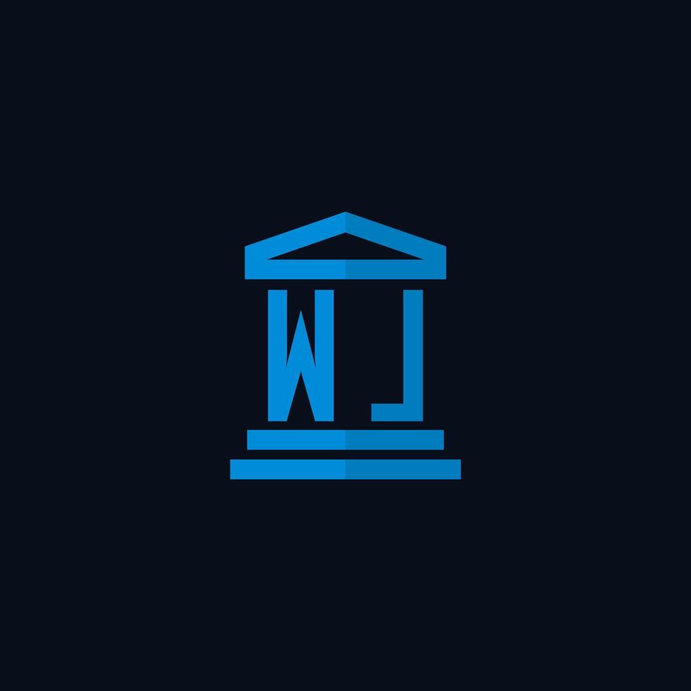 wl monograma de logotipo inicial com vetor de design de ícone de construção de tribunal simples